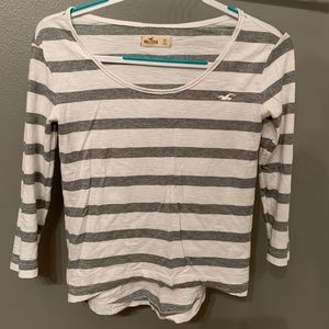 Hollister Grey and White Striped 3/4 Sleeve
